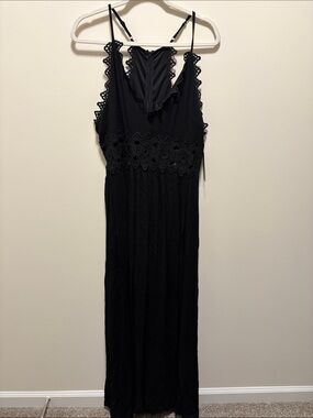 Lulu's Black Crochet-Trim Maxi Dress